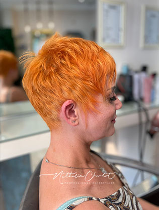Women's haircut performed at Nathalie Charlot salon in Almancil